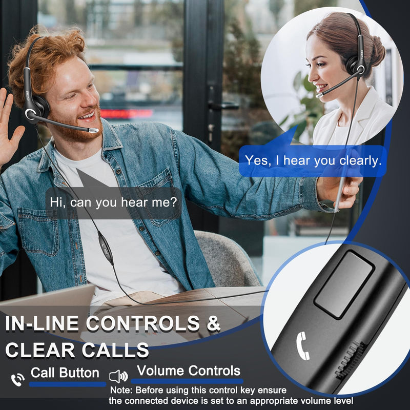 Callez Wired Computer Headset, 3.5mm/USB-C Headset with Mic Noise Cancelling, Cell Phone Headphone for PC Laptop Mac iPhone 15/16/17 Samsung Zoom Teams Call Center Home Office Work, in-line Controls Black