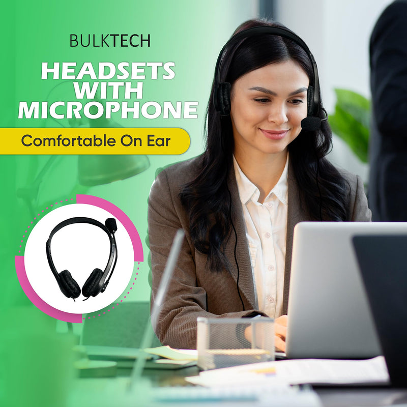 [AUSTRALIA] - 10 Pack Bulk Wired On-Ear Leather Headsets with Boom Microphone and 3.5mm Connector, Multi 10 Pack Leather headsets with mic mixed 
