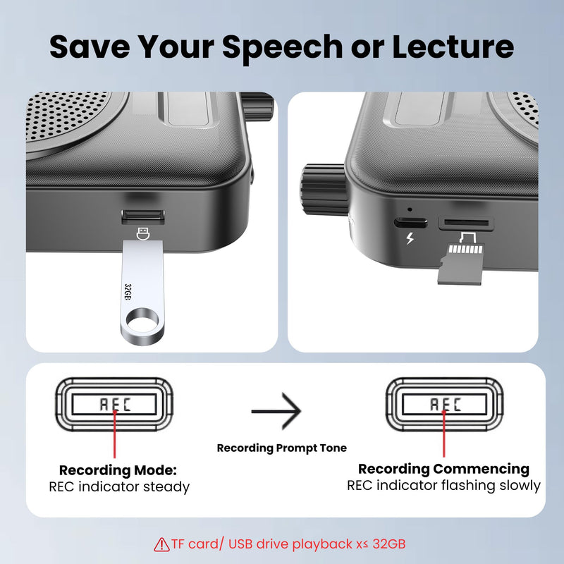 [AUSTRALIA] - Voice Amplifier Wireless Microphone with Bluetooth Lavalier, Portable Microphone and Speaker for Teachers, Mini Rechargeable Amplifier, Ideal for Classroom, Meetings, Yoga, Speeches, and Tour Guides Carbon Black 