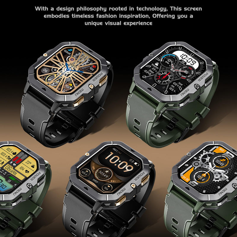 Military Smart Watch for Men(Answer/Make Calls), 2.02”AMOLED 5ATM Waterproof Smartwatch with Heart Rate/SpO2/Blood Pressure, 100+ Sports, Fitness Watch for Android iPhone, with 3 Watch Bands (Black) Black