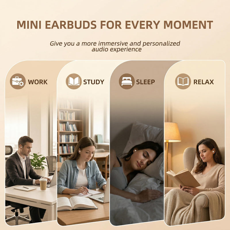 Sleep Earbuds, Invisible Mini Wireless Earbuds for Small Ear Canals, Ergonomic Bluetooth Earbuds with Premium Sound and One-Step Auto Pairing（White） White