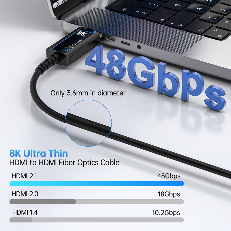 Fiber Optic HDMI Cable Speed HDMI 2.1 Cable 8K@60 4K@120Hz 48Gbps HDR eARC HDCP Compatible with UHD TV Box Projector PS5 Gold Plated Connector Ultra High Computer (Fiber Optic, 6.6FT(2M)) Fiber Optic 6.6 ft