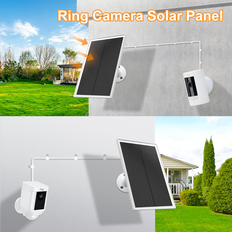 Solar Panel Charger for Ring Camera, Compatible with Ring Stick Up Cam Battery, Ring Spotlight Cam Battery, Not for Spotlight Plus/Pro, Waterproof, 6W Fast Charging, DC3.5mm Plug (White) White