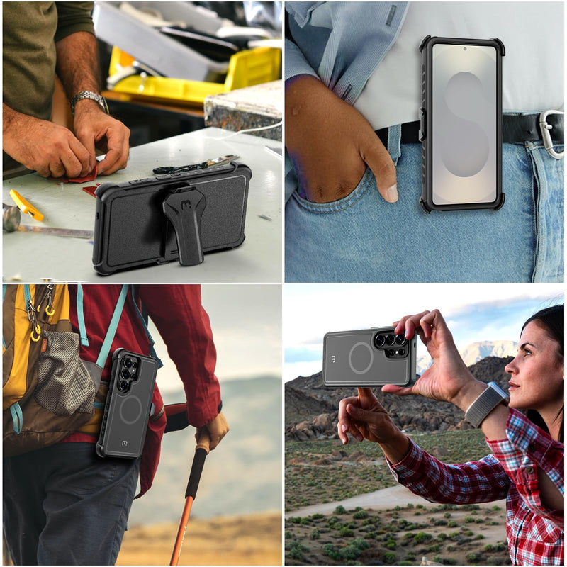 M MYBAT PRO for Samsung Galaxy S26 Ultra Case with Belt Clip Holster,Heavy Duty Protection Case for Galaxy S26 Ultra,Anti-Drop,Shockproof Cover,with 360°Rotating Kickstand Black