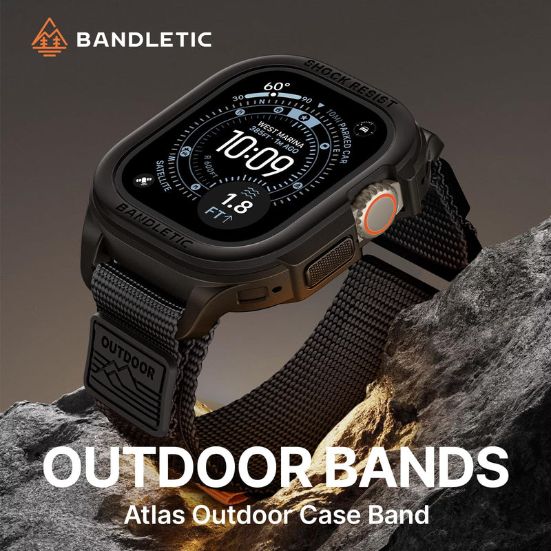 Bandletic Rugged Compatible with Apple Watch Ultra 3/2 Band 49mm with Case | Military Grade Nylon Bands Shockproof Tactical TPU Bumper Protective Men Women,Includes Screen Protector Kit (Black L,49mm) Black Large-49mm (Ultra 3/2/1)