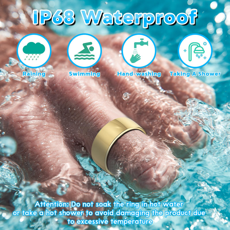 Smart Health Ring,Fitness Rings Tracker with Blood Pressure Monitor Heart Rate Blood Oxygen Sleep Monitor IP68 Waterproof Step Counter Calorie Tracker Health Rings for Women Men Android iOS Phones Gold 9