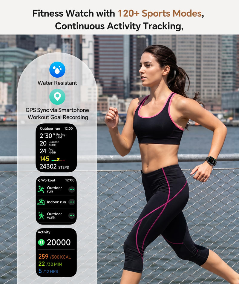 Quican Smart Watches for Women/Men, 2 Bands, Compatible for Android iPhone | 1.8" Fitness Tracker Watches, Alexa Built-in, Waterproof /Bluetooth Calling, Heart Rate/Sleep Monitor, Perfect Smart Gift Black 1.8 Inches