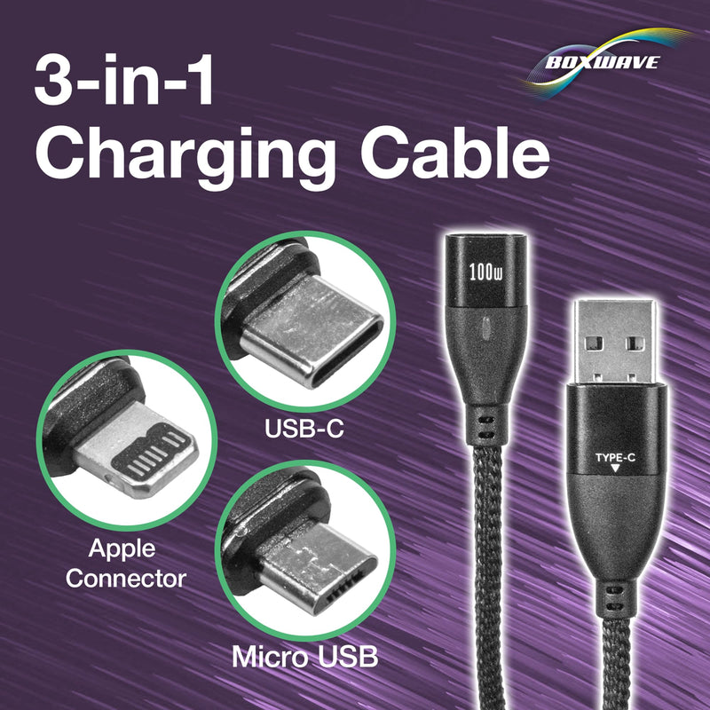 BoxWave Cable Compatible with Elikliv EDM4 Coin Microscope (4.3 in) - MagnetoSnap PD AllCharge Cable (100W), Magnet Charging Braided USB Type-C Micro - Jet Black