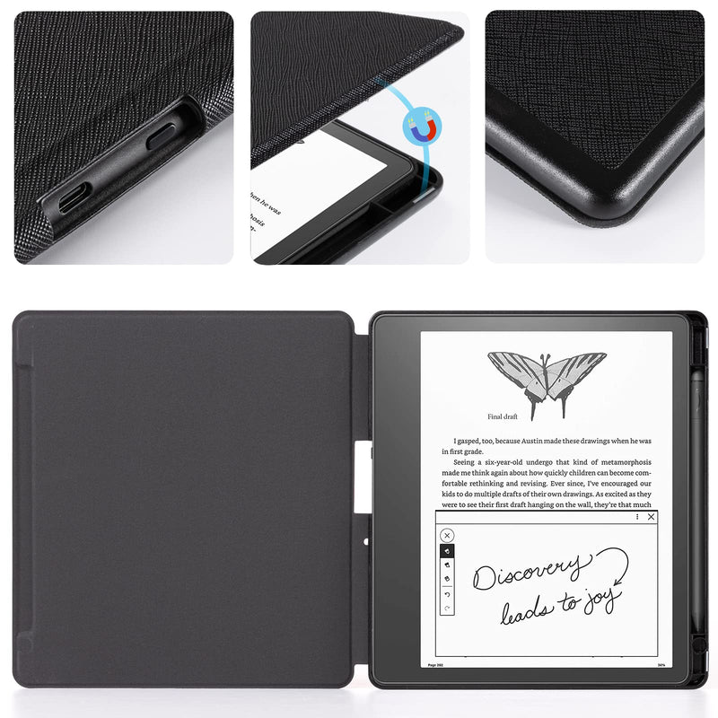 CoBak Case for Kindle Scribe - All New PU Leather Cover with Auto Sleep Wake Feature for Kindle Scribe 10.2" 2022 Released with Pen Holder Black