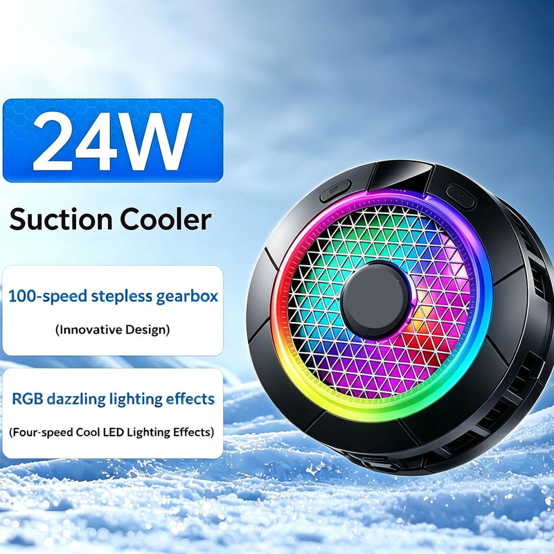 Magnetic Cell Phone Cooler for Gaming, 24W Cellphone Cooling Fan with RGB | Silent Phone Cooler with Screen Display, Four-speed Smart Temp Control Phone Radiator for iPhone Android Series Phone Tablet