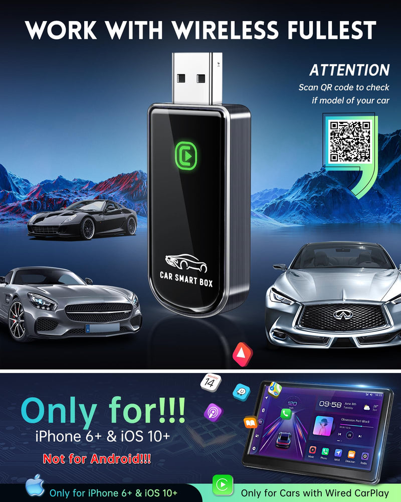 Wireless CarPlay Adapter- Mini Edition, Converts Factory Wired to Wireless CarPlay Dongle Plug & Play CarPlay Wireless Adapter for Apple iPhone iOS 10+ & Cars from 2015+(Brushed Cobalt Blue) Brushed Cobalt Blue