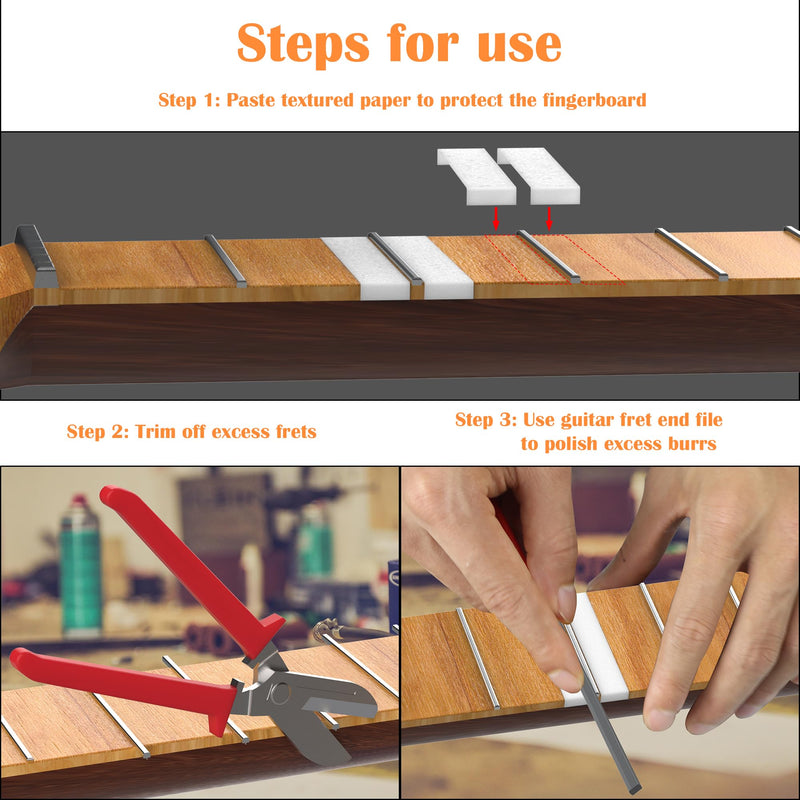 [AUSTRALIA] - Fret End Dressing File, Fix Sharp Guitar Fret Ends - Professional Luthier Tool - Double-Side Fret File - Fret Crowning File For Rounding, Shaping, and Deburring, Works on All Frets, with Clean Brush 