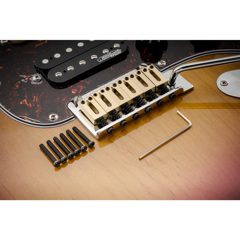 Musiclily Ultra 10.5mm Modern Brass Bridge Saddles for Strat/Tele Style Electric Guitar, Gold (Set of 6)