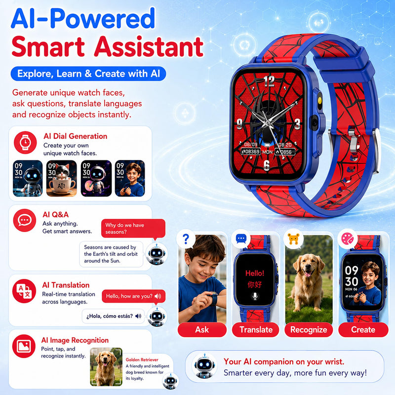Smart Watch for Kids Boys Girls Age 5-12, Ai Functions Games HD Touch Screen Watches with Video Camera Music Player Pedometer Heart Rate Sleep Tracker Christmas Birthday Gifts for Girls