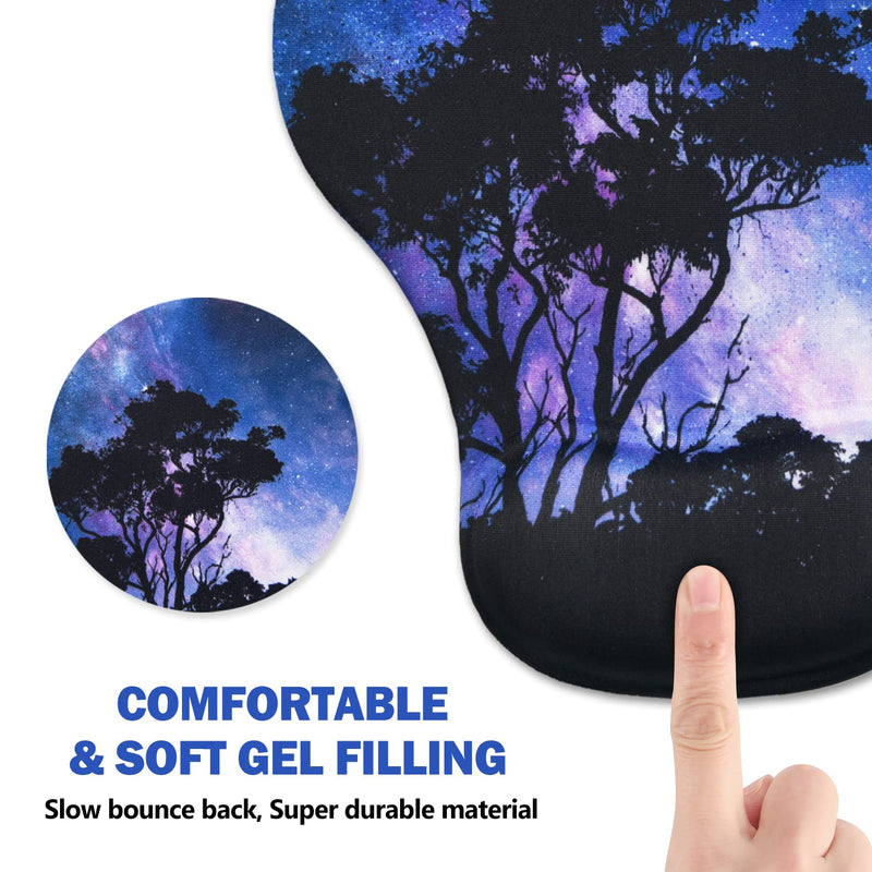 AIMSA Ergonomic Mouse Pad with Wrist Support Gel, Wrist Rest Pad Non-Slip PU Base Comfortable Laptop, Computer Mousepad for Office, Home, Easy Typing & Pain Relief, Tree Galaxy