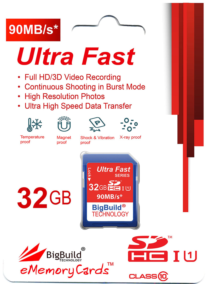 BigBuild Technology 32GB Ultra Fast SDHC 90MB/s Memory Card Compatible with Nikon CoolPix P900, P950, P1000, L340, W100, W150, W300 Camera Blue / Size: 32GB
