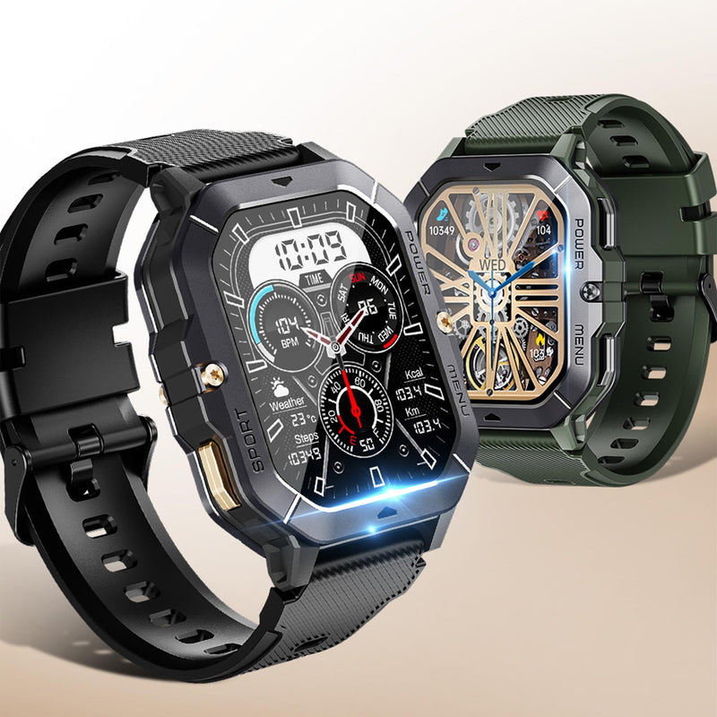 Military Smart Watch for Men(Answer/Make Calls), 2.02”AMOLED 5ATM Waterproof Smartwatch with Heart Rate/SpO2/Blood Pressure, 100+ Sports, Fitness Watch for Android iPhone, with 3 Watch Bands (Black) Black