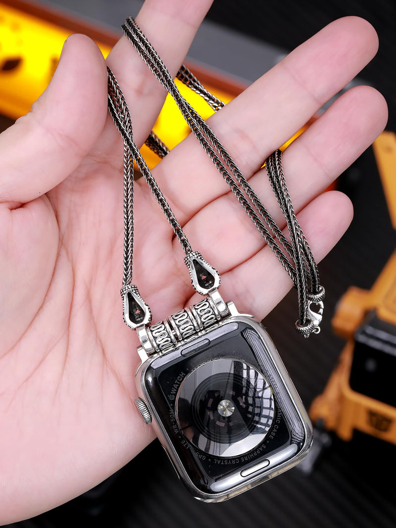 Titanium steel vegetable tanned leather for apple watch 123456789se10s11 ultra 49mm Fob Necklace Keychain Clip Pocket watch 46/45/44/42/41/40/38mm statement sweater chain sport chain(31.5inch) +Vintage Fox Tail Embossed Alloy Chain