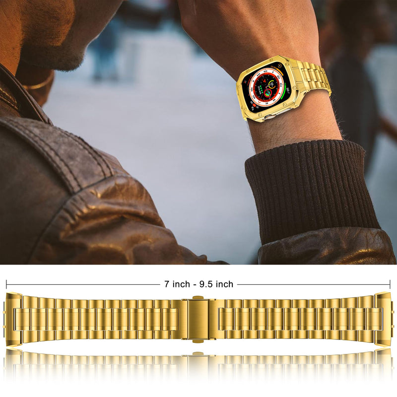 Stainless Steel Case and Band Compatible with Apple Watch Ultra 49mm | Apple Watch Metal Strap and Cover for iWatch Series Ultra 3/2/1 49mm for Men, Gold 49mm(Ultra 3/2/1)