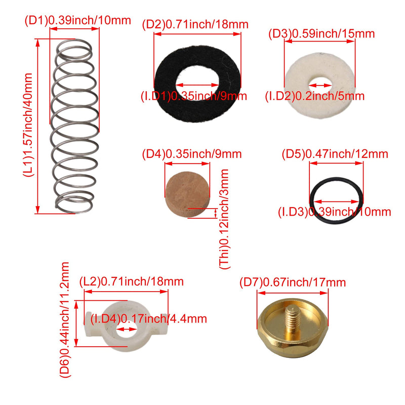 Lovermusic Trumpet Repair Kit Trumpet Finger Buttons Valve Cover with Felts Rubber Rings Cork Pads Pack of 36