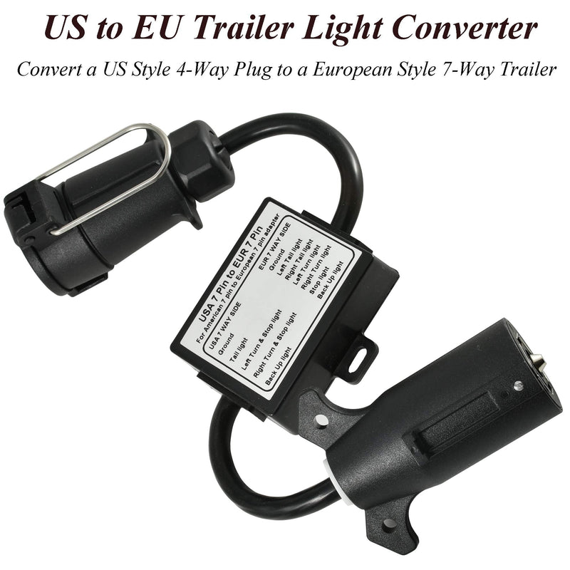 [AUSTRALIA] - Oyviny USA to EU Trailer Light Converter US Vehicle 7-Way Blade Socket Adapter to European Trailer 7-Pin Round Connector Plug and Play Trailer Converter Waterproof (Color:Black) 