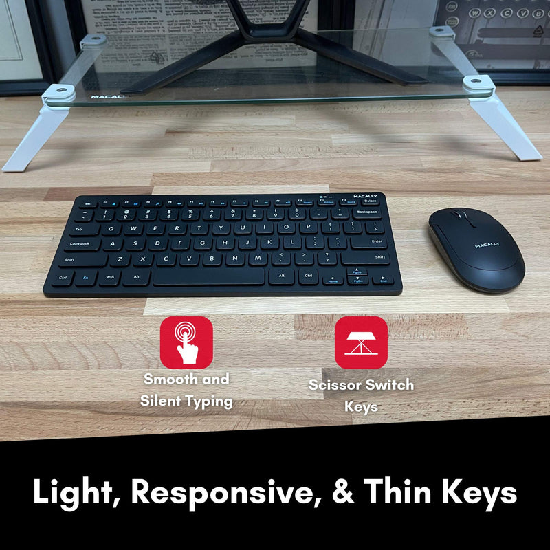 Macally Small Wireless Keyboard and Mouse Combo - an Essential Work Duo - 2.4G Compact Wireless Keyboard Mouse for PC - 78 Key Cordless Mouse and Keyboard Combo with Mini Body and Quiet Click
