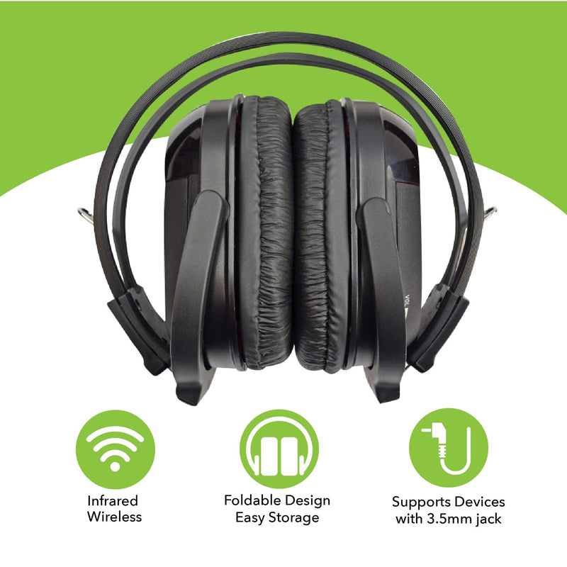 RP Accessories IR-601B Infrared Wireless Headphones, 2-Channel Folding Universal Rear Entertainment System IR Headphone for Car TV and DVD Player Audio, Set of 3