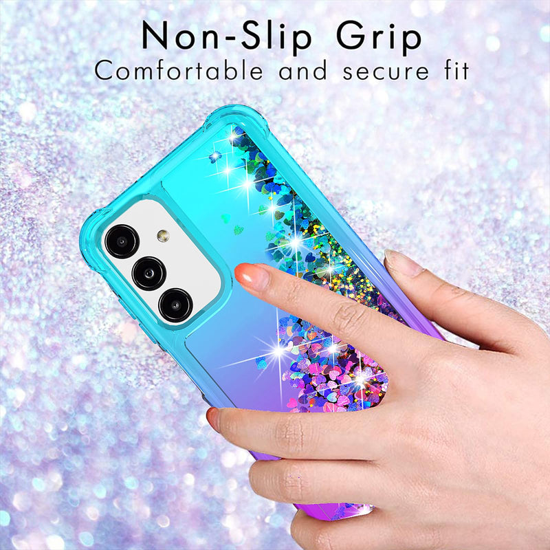 for Galaxy A15 5G Phone Case,Samsung Galaxy A15 5G Case,with HD Screen Protector,Gradient Quicksand Glitter Liquid Floating Cute Phone Case for Samsung A15 5G (Teal/Purple) Y Teal/Purple