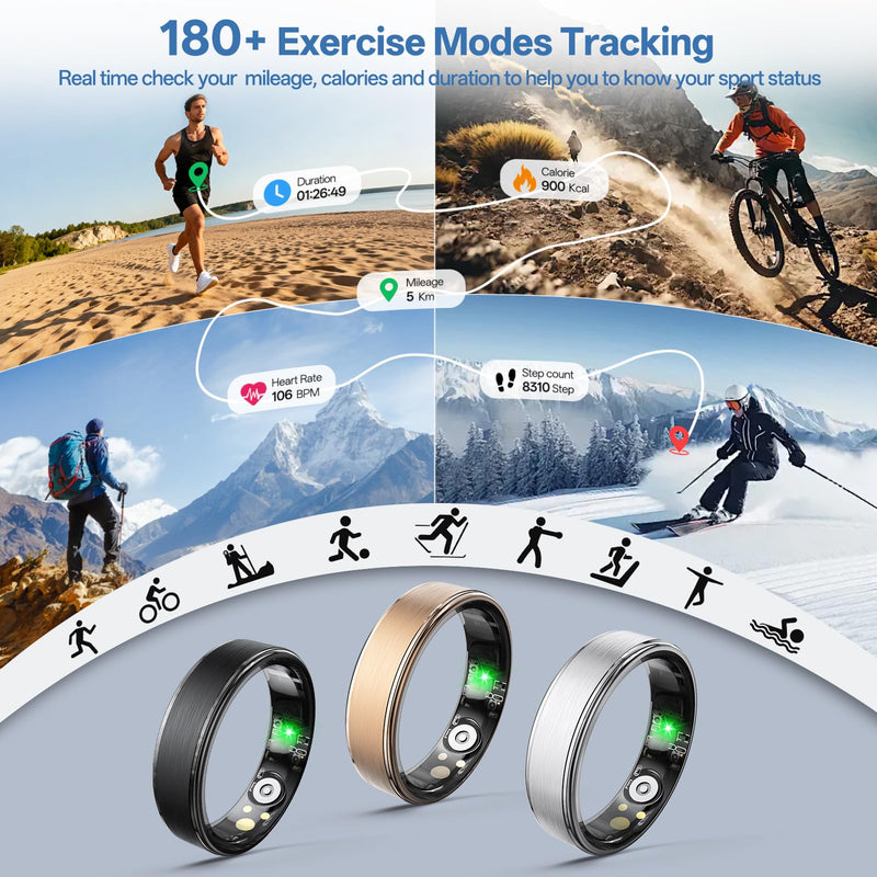 Smart Ring for Women Men, Health Fitness Tracker Ring with Heart Rate/Sleep Tracker/Blood Oxygen/HRV/Stress/Calorie/Steps, IP68 Waterproof for iOS & Android, No APP Fees(Silver,9#)