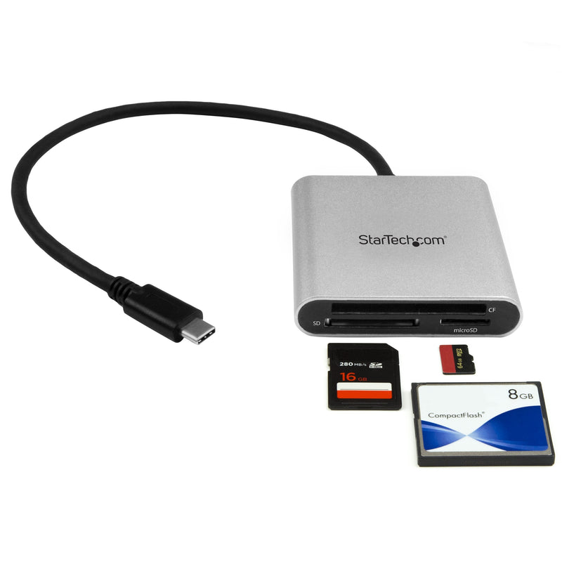 StarTech.com USB 3.0 Flash Memory Multi-Card Reader/Writer with USB-C - SD microSD and CompactFlash Card Reader w/ Integrated USB-C Cable (FCREADU3C)
