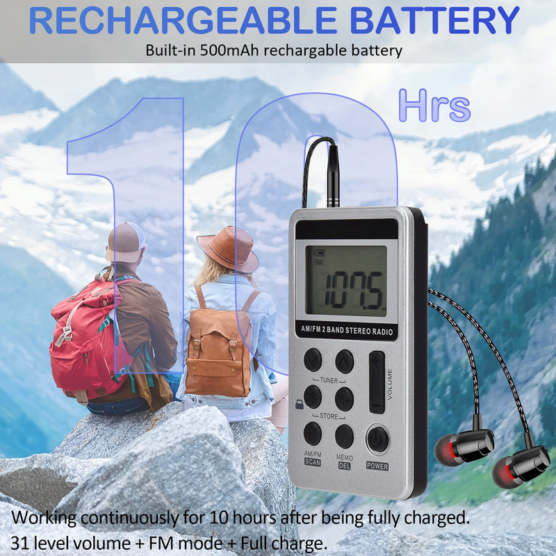[AUSTRALIA] - Portable AM FM Radio with Digital Tuning LCD Display, SWDSTP Rechargeable Pocket Radio with Stereo Earphone and Detachable Belt Clip for Walking, Jogging 
