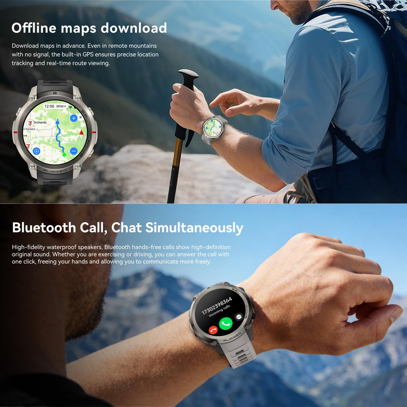 GPS Smart Watch for Men with Multi‑Constellation Positioning/Offline Maps,1.43'' Smartwatch with Bluetooth Call,Compass ,170+ sports modes, 5ATM Waterproof Fitness Tracker Watch for Android iOS Blue