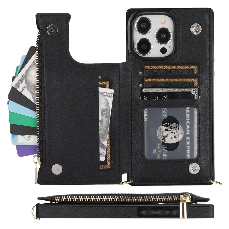 Bocasal Crossbody Wallet Case for iPhone 15 Pro Max with RFID Blocking Card Slot Holder, Magnetic Flip Folio Purse Case, PU Leather Zipper Handbag with Detachable Lanyard Strap 6.7 Inch 5G (Black) Black