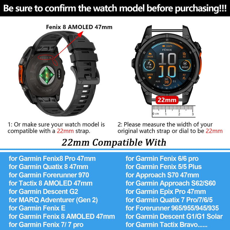 22mm Silicone Watchband Compatible with Garmin tactix 8/Fenix 8 pro AMOLED 47mm/7 Pro/7/6 Pro/6/5 Plus/5,QuickFit Straps for Fenix E/Forerunner 945/955/965/970/epix Pro/Approach S70/S62/quatix 8 47mm 7pack1