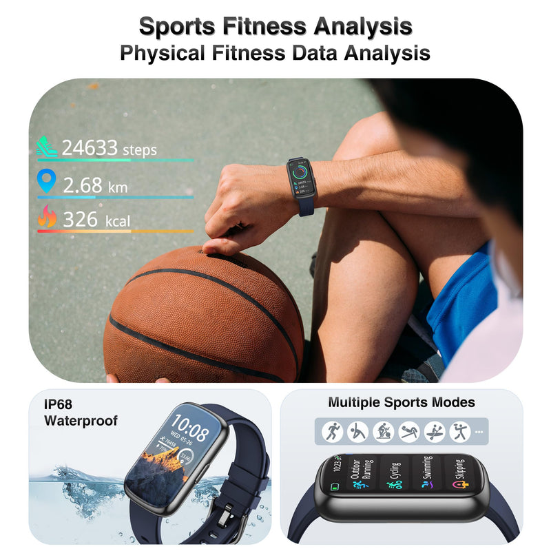 Fitness Tracker, Smart Watches for Women Men with 24/7 Heart Rate/Blood Pressure/Blood Oxygen Monitor, Sleep Tracker, Calories&Step Counter, IP68 Waterproof Health Activity Trackers for Android&iPhone