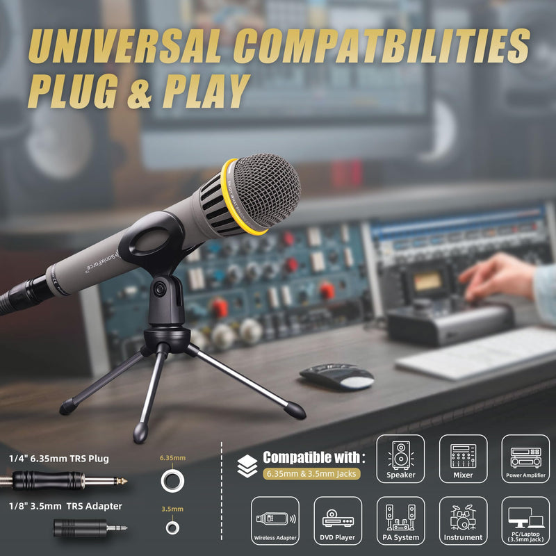 [AUSTRALIA] - Dynamic Microphone - Vocal Microphone for Singing - Handheld Wired Microphones with 16ft XLR to 1/4" Audio Cable - Mic for Speaker, Mixer, Amplifier & Karaoke Machine (Matte Grey) Matte Grey 