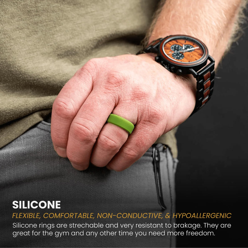 Manly Bands Silicone Rings: Flexible 8mm Beveled Bands for Men, Durable Comfort Fit Wedding Ring Alternative for Gym, Workouts, Outdoor Work & Active Lifestyle The OG 3-pack 12