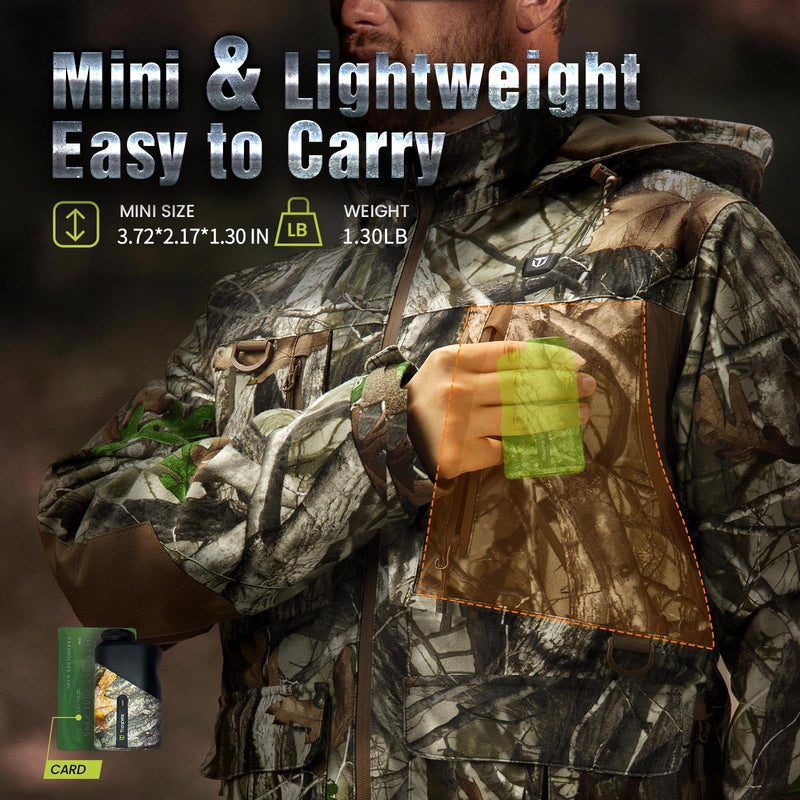 TIDEWE Hunting Rangefinder Mini with Rechargeable Battery, 875Y Laser Range Finder 6.5X Magnification, Distance/Angle/Speed/Scan Multi Functional Waterproof Rangefinder with Case (Leaf Camo)