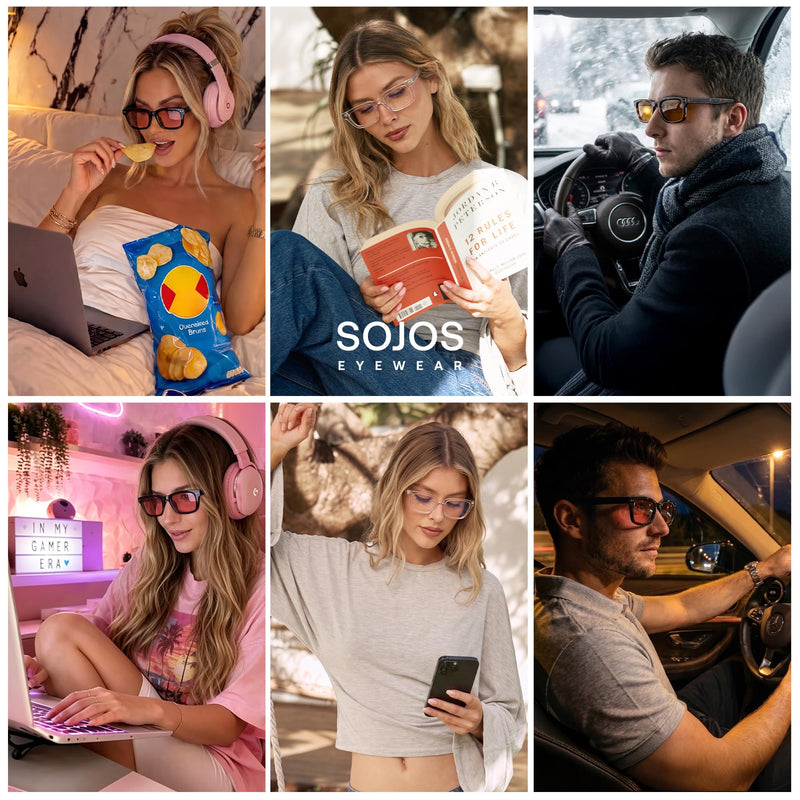 SOJOS Blue Light Blocking Glasses for Women & Men Reduce Eye Strain SJ5511 | Hipster Eyeglasses Anti-Fatigue Computer Monitor Gaming Glasses Yellow