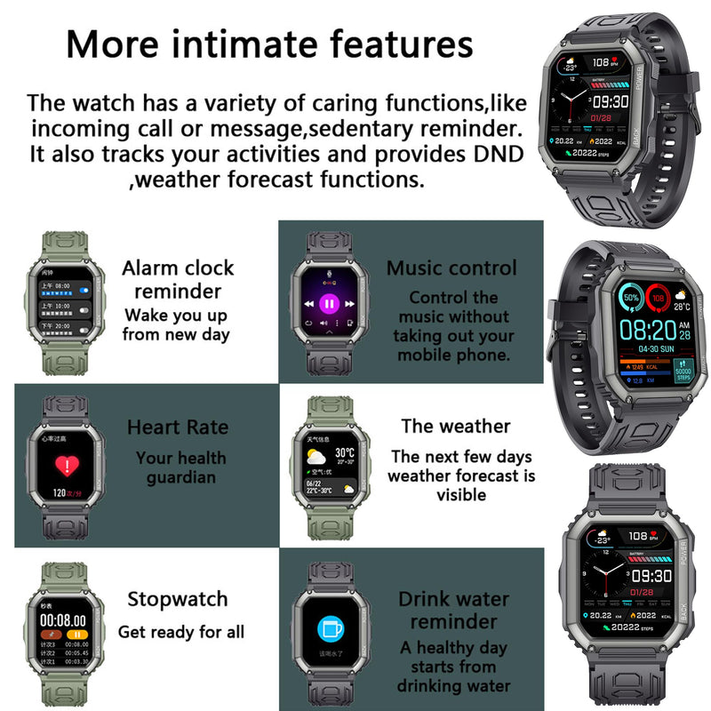 Smart Watches for Men(Answer/Make Call), 1.8" HD Fitness Tracker Watch with Blood Pressure/Heart Rate Monitor, SpO2, 100+ Sports Fitness Smart Watch for Android/iOS Phones, 3 Watch Bands (Black)