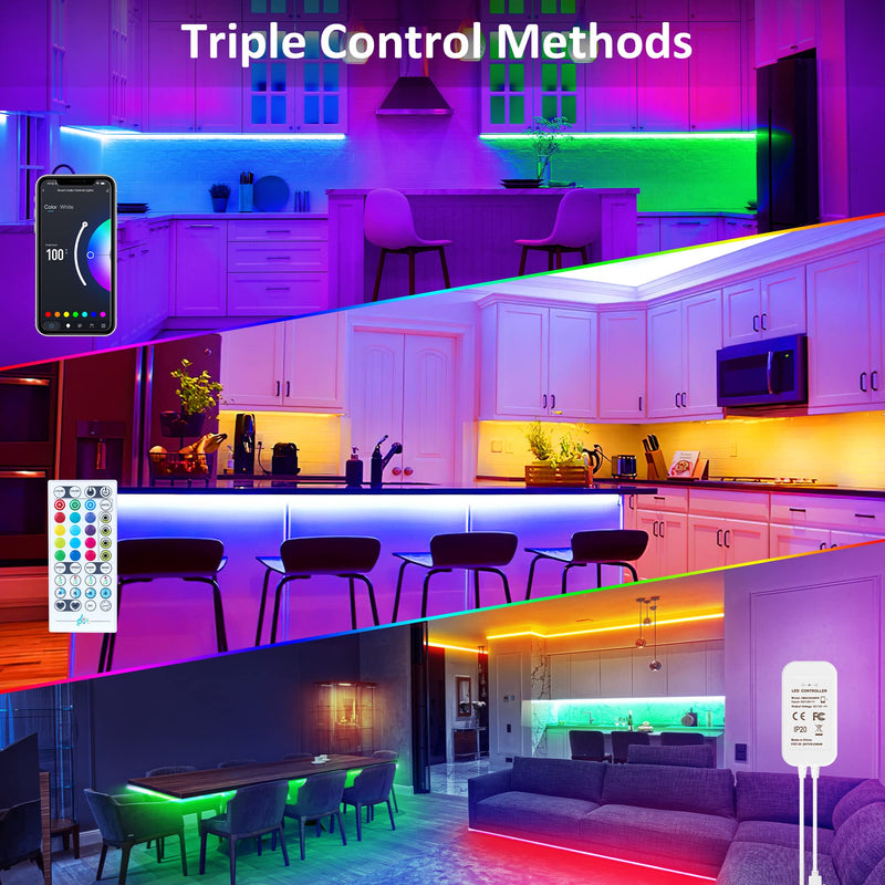 maylit 10 PCS Smart RGB Under Cabinet Lights Kit, Compatible with Alexa and Google Assistant, App and Remote Control, Music Sync Color Changing, Timer, Dimmable, for Cabinet, Counter, Shelf, Bookcase Multicolor 16.4FT