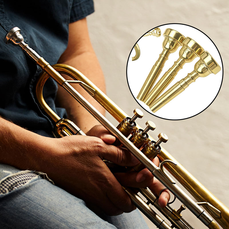 3 Packs Gold Trumpet Mouthpiece Set Pure Copper Mouthpieces, Labor-Saving Replacement Accessories for Beginners and Students (3C, 5C, 7C)