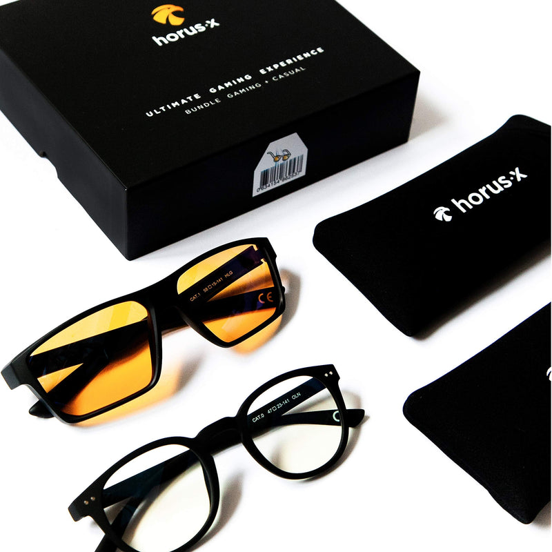 Horus X • Bundle Light Gaming & Office Glasses Rest Filter Protection [50-86%] • Anti Blue Light Screens • Video Games Computer Console PC • Gaming Accessories Pack • Men and Women