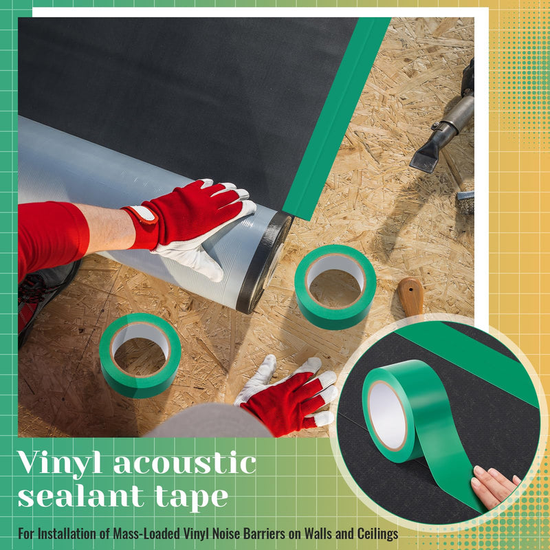 [AUSTRALIA] - 2 Pcs MLV Seam Tape 2" x 108' Vinyl Acoustic Sealant Tape Vinyl Seam Tape for Mass Loaded Vinyl Noise Barriers Installation Walls and Ceilings, Green 