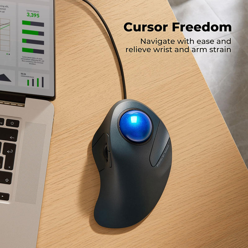 Wired Trackball Mouse for Large Hands, Ergonomic Design Reduces Wrist & Muscle Strain, Precision Tracking with Easy Index Finger Control, Compatible with PC, Laptop, Windows, Mac, Blue D-Blue