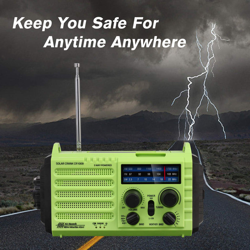 Emergency Radio Hand Crank Solar, 5000mAh AM/FM/SW NOAA Weather Radio, Portable Battery Operated Radio with Cell Phone Charger, 3W LED Flashlight & Reading Lamp, SOS for Home,Storm,Camping,Survival
