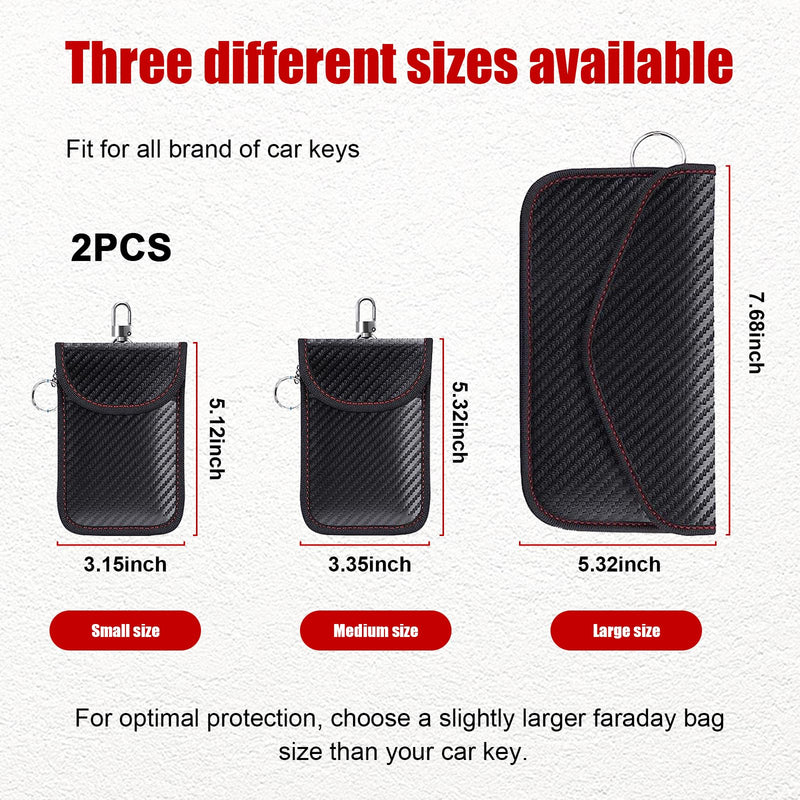 Kewucn 2 Pack Faraday Bag for Key Fob, RFID Signal Blocking Key Fob Protector and Anti-Hacking Faraday Cage, Carbon Fiber Anti-Theft Car Keys Faraday Pouch, Premium Car Key Safe Protector (Small) Small (3.15×5.12 inches)