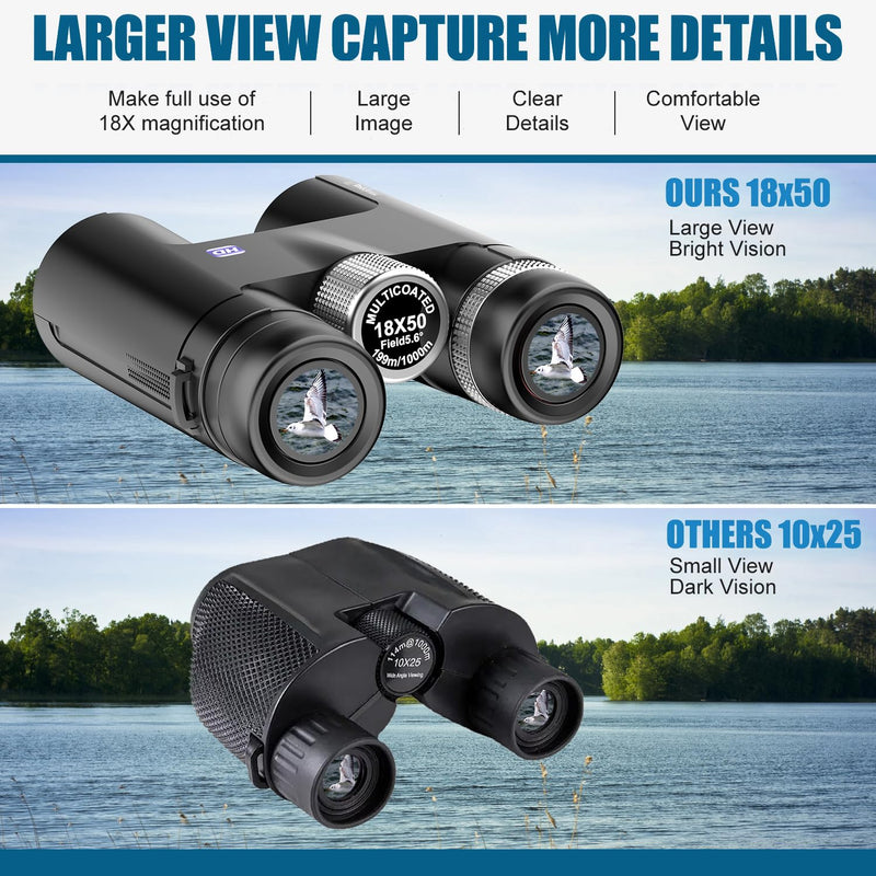 18x50 Professional Large View Binoculars for Adults with Upgraded Phone Adapter, Tripod and Tripod Adapter - Waterproof Binocular with BaK4 prisms for Bird Watching,Hiking,Outdoor Adventures Black