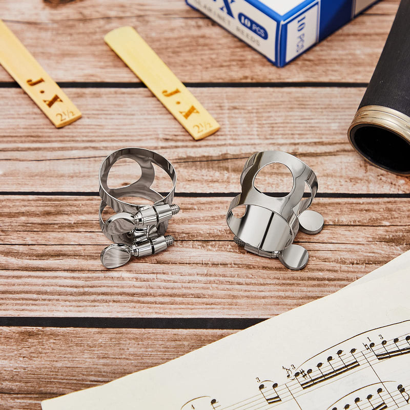 Treela 2 Pcs Clarinet Ligature Clarinet Mouthpiece Ligature Silver Clarinet Mouthpiece Ligature B Flat with Adjustable Screws Bb Clarinet Ligature for Clarinet Mouthpiece Woodwinds Instrument