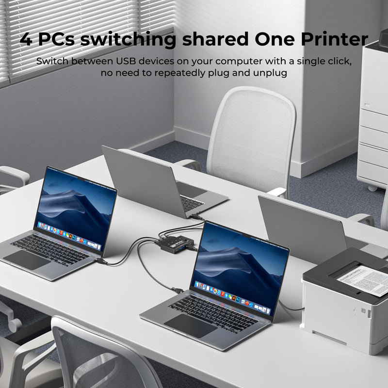 USB 3.0 Switch 4 Computers Sharing USB C & A Devices,Easy One-Click Device Switching with USB-C Cable & USB-A Cable,USB Switch Hub Share Keyboard Mouse Printer Scanner(USB3.0 4in4out) USB SWITCH 4 IN 4 OUT